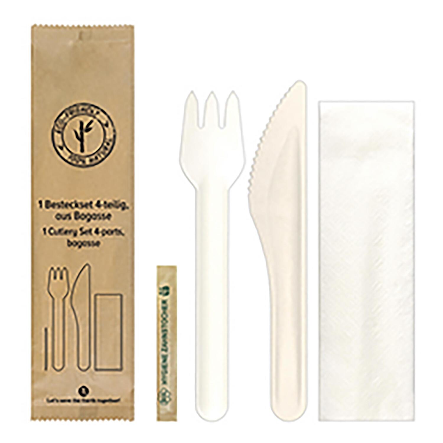 Bestecksets 4-teilig,ausBagasse,naturwei,22cm,25Sets