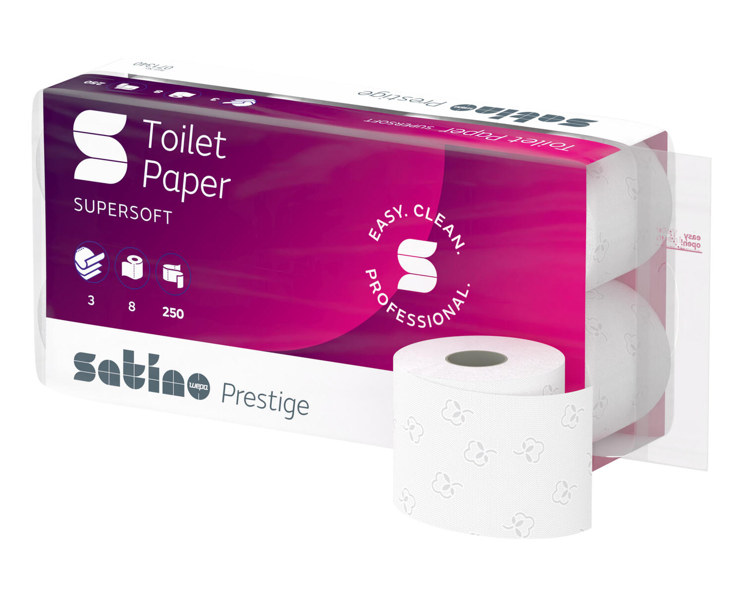 Satino Prestige Toilettenpapier 3-lagig aus 100 Zellstoff, System MT1, 64 Rollen je 250 Blatt