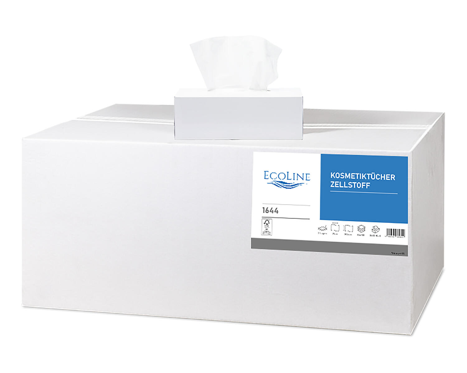 Ecoline Kosmetikt�cher 100% Zellstoff 2-lagig, 35 Boxen je 100 Stk. = 3500 Stk.