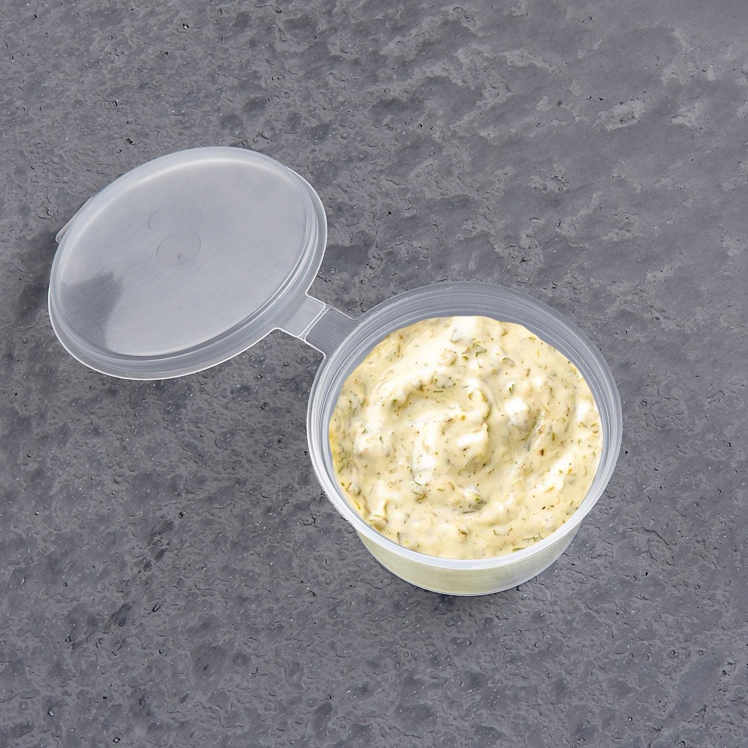 Dressingbecher Saucenbecher mit anhngendem Deckel  120ml, transparent, aus PP, 50 Stk.